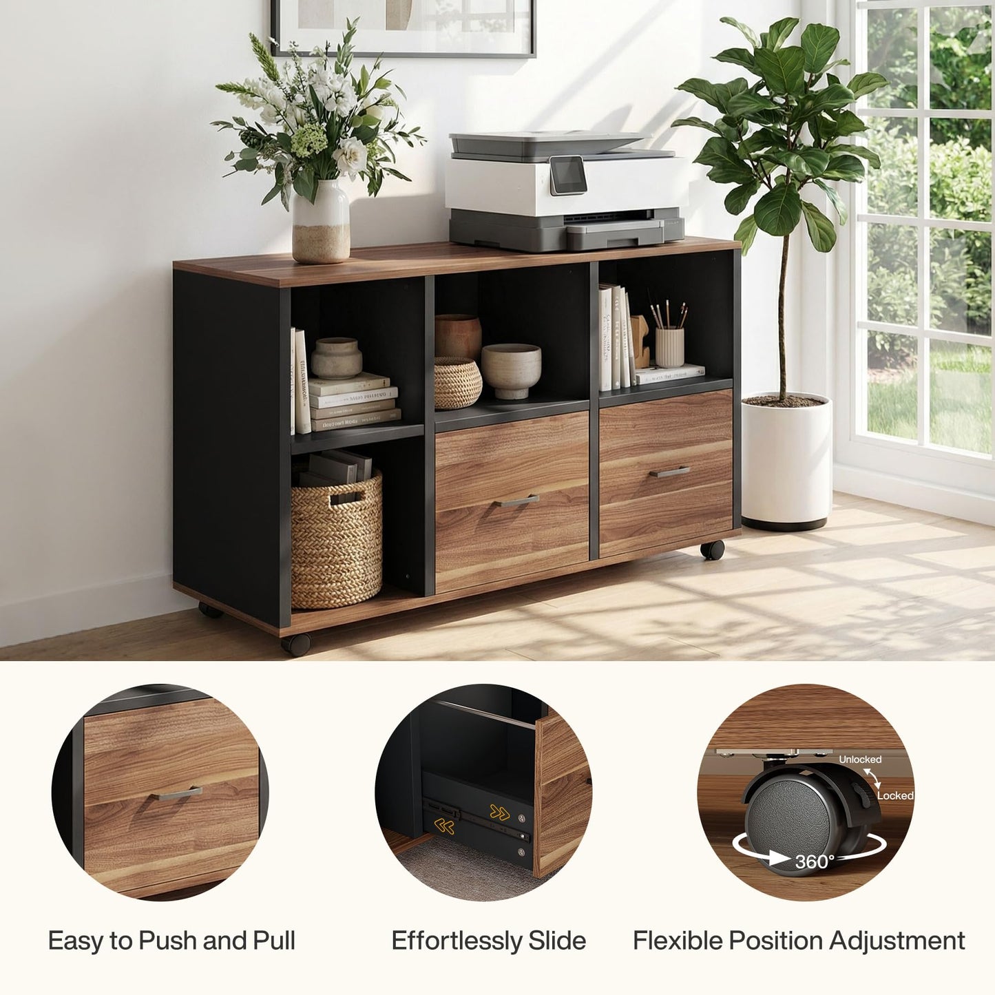 Tribesigns 55-Inch Executive Desk with 43" Mobile File Cabinet, L-Shaped Computer Desk with Drawers & Shelves, Large Industrial Home Office Desk Set with Storage, Brown & Black