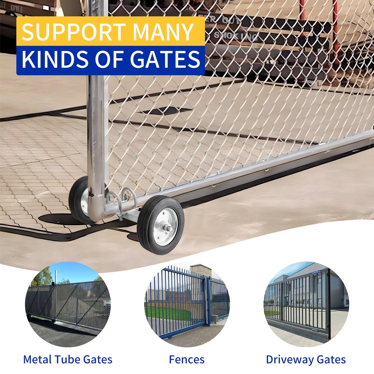 Adjustable Sliding Gate Wheel, 8" Tensioner Set With Mounting Bracket and U-Bolts - Premium Accessory for Smooth Operation, Rubber Wheels for Metal Tube and Driveway Gates
