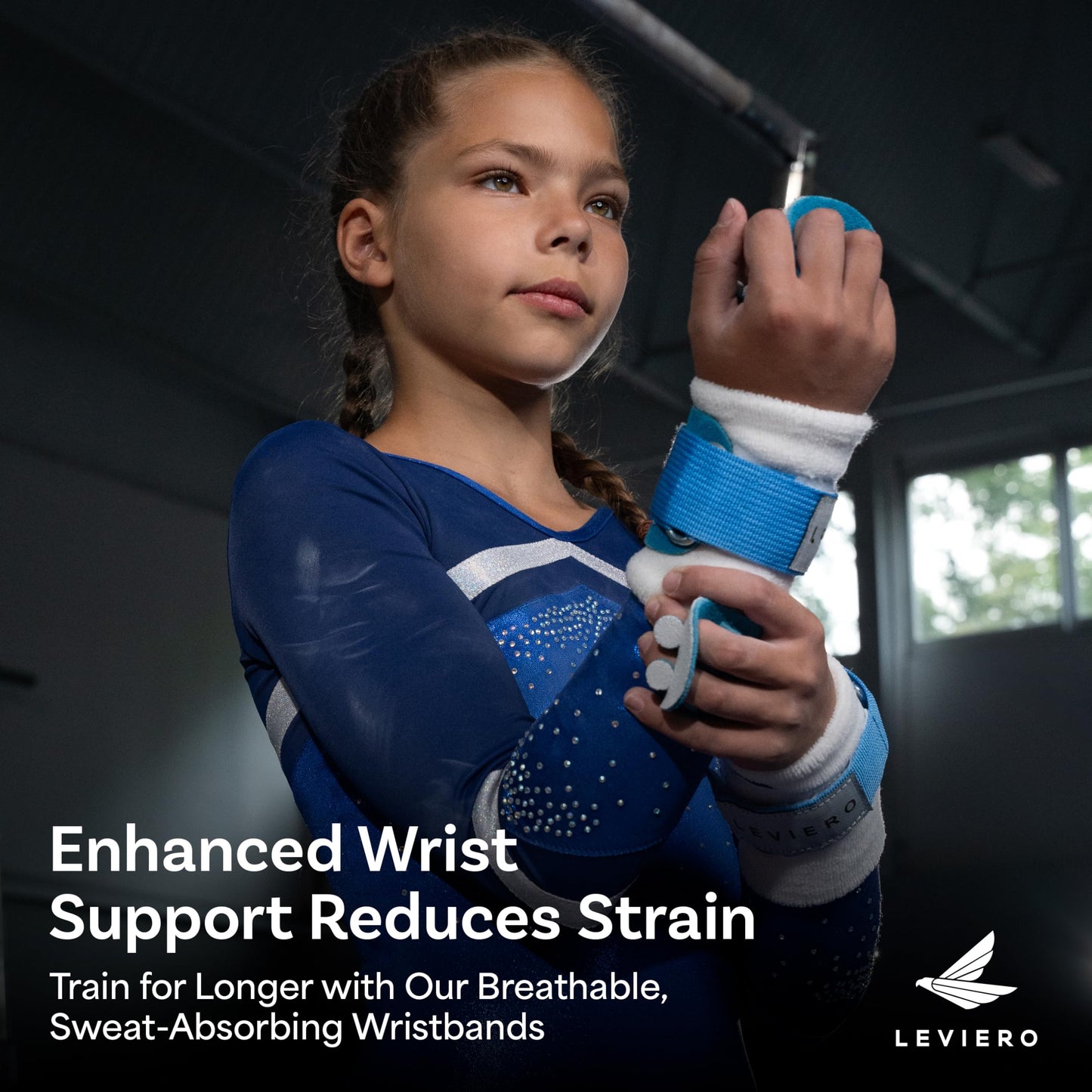 LEVIERO Gymnastics Grips Set Narrow Nippers, Grips for Gymnastics Girls, Dowel Grips with Soft Leather, Hook and Loop Wrist Straps, and Adjustable Finger Holes, for All Ages - (Aqua, 00)