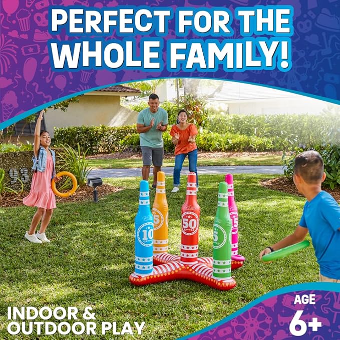 Flybar FunPark Ring Toss Game for Kids and Family, 3 Feet Tall, Includes 5 Colorful Rings, Inflatable Giant Outdoor Games for Adults and Family