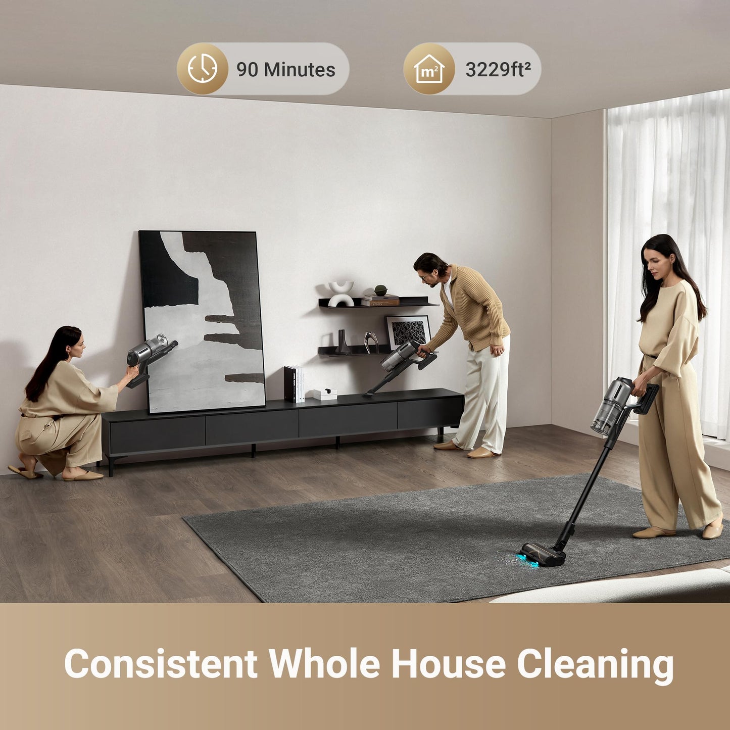 DREAME Z30 Cordless Vacuum Cleaner, 310AW 90 Mins Powerful Suction Stick Vacuum for Home Hard Floor Carpet Pet Hair, Smart Lightweight Rechargeable Battery Vacuum