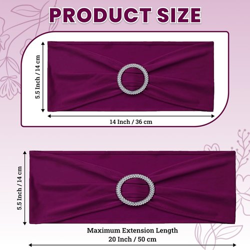 MDS Premium Spandex Chair Sashes - Stretchy Bow Covers with Buckle Slider | Pack of 10 - Eggplant