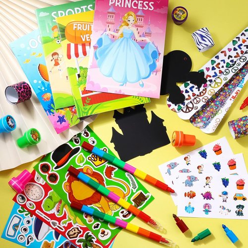 BenLouis Kids Party Favors Set - 96Pcs Mini Coloring Books, Crayons & Stickers for Birthday Goodie Bags