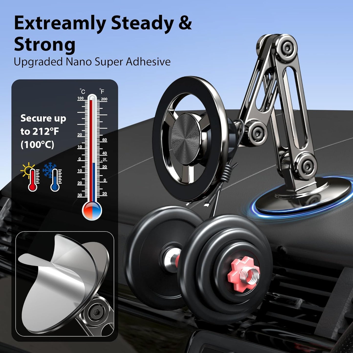 BPTAKOO 360 Ultra Magnetic Long-Arm Phone Holder Stand, Fits for MagSafe Car Mount BracketWindshield+Vent+Dash