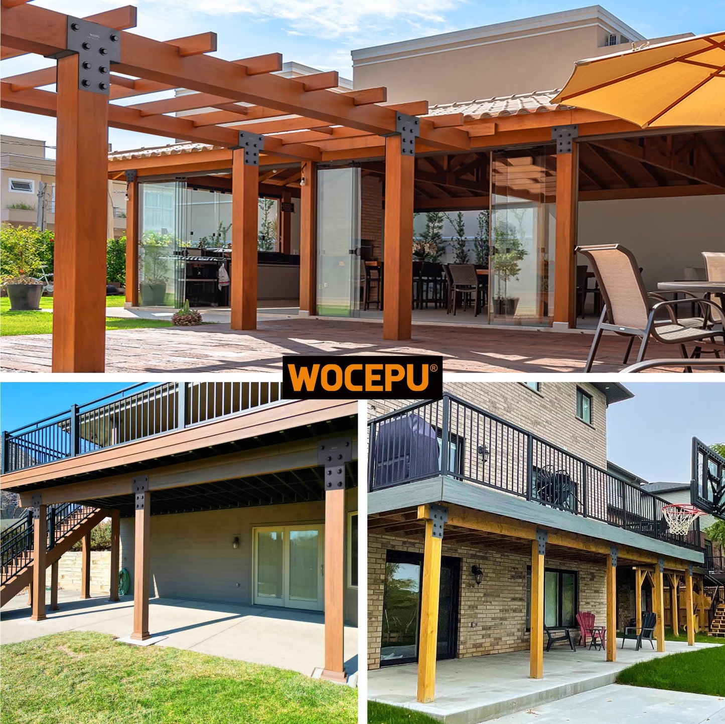 Wocepu 2 Pack Heavy Duty 4x4 (Actual 3.5"x3.5") Stainless Steel Post Caps Tie Bracket, Fit Connecting Wood Gazebo, Deck Patio Post and Wood Beams Bracket (Dark Ggray)