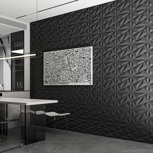 Art3dwallpanels 33-Pack 3D Wall Panels - Diamond PVC Flower Texture for Interior Décor | Black 12"x12" Covering 32 Sq.Ft.