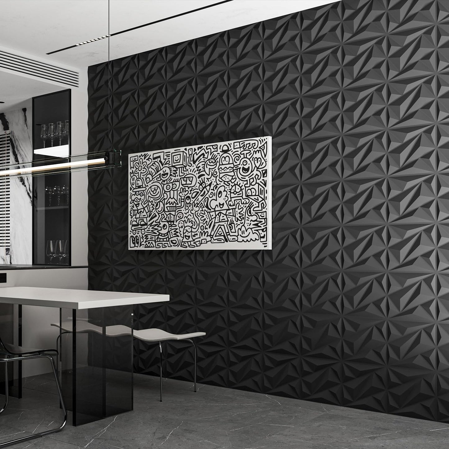 Art3dwallpanels 50 Pack 3D Wall Panel Diamond for Interior Wall Décor, PVC Flower Textured Wall Panels for Living Room Lobby Bedroom Hotel Office, Black, 12''x12''