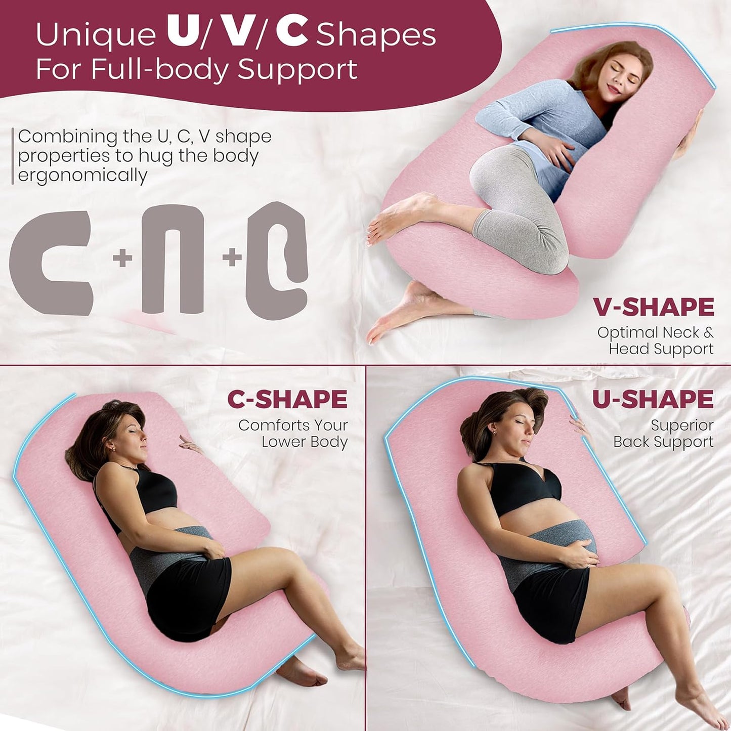 PILLANI Pregnancy Pillow - V C U Shaped 57-Inch Full Body Support with Removable Washable Cover | Cooling Maternity Comfort