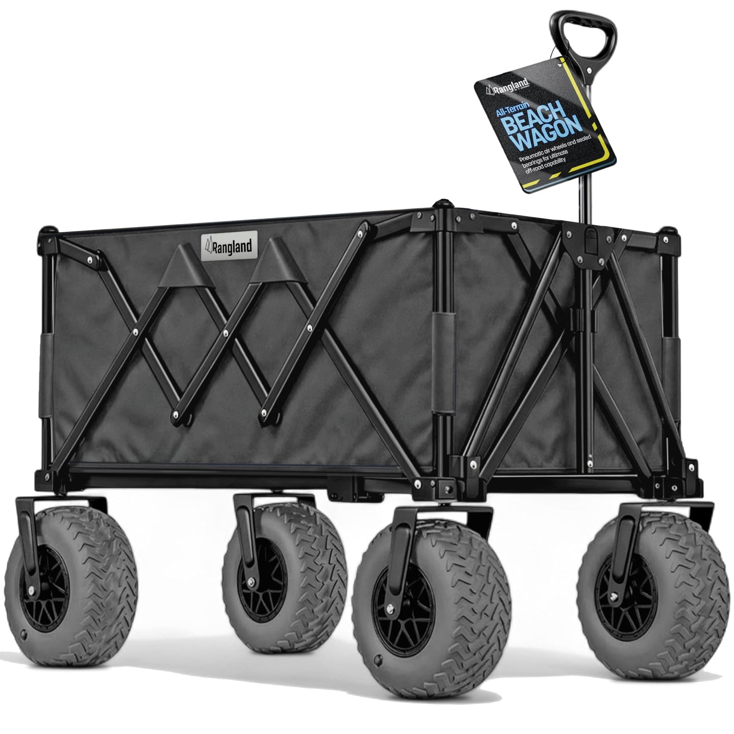 Beach Wagon with Heavy-Duty 10" Air Tires - All Terrain Folding Card with Big Wheels for Sand and Gravel - 300 LB. Capacity (Black)