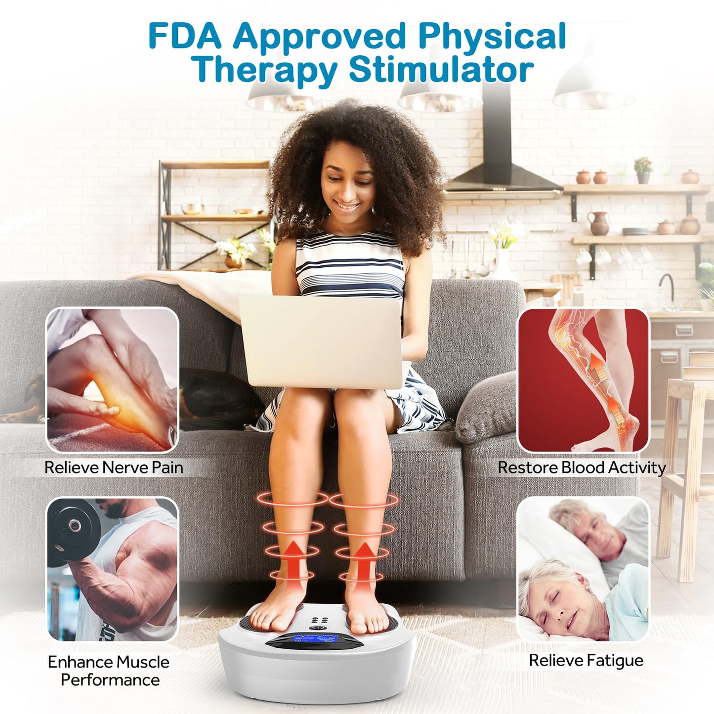 EIGOTDYH Upgraded EMS Foot Massager for Neuropathy & Circulation, TENS Foot Stimulator for Plantar Fasciitis & Pain Relief, 8 Pads, 25 Modes, 99 Intensities, Ideal Health Gifts for Seniors & Parents