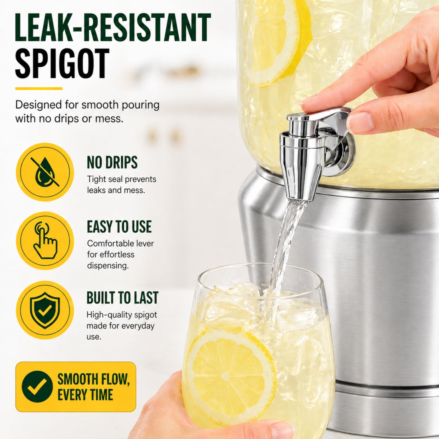 Drink Dispenser with Ice Chambers, Lemonade Tea Water Dispenser with Spigot, Stainless Steel Beverage Jar Jug, Perfect for Home Parties, Weddings, Gifts & Events (Silver, 3, Gallons)