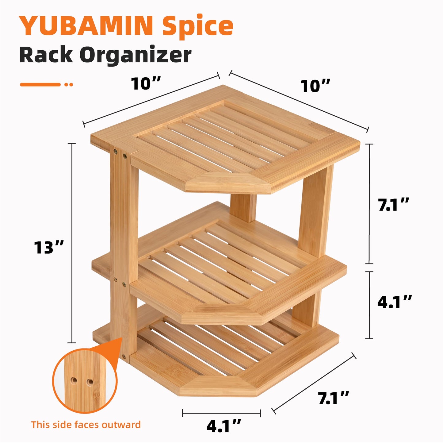 YUBAMIN Bamboo Kitchen Cabinet Organizer, 3 Tier Spice Rack Organizer for Cabinet, Space-Saving Spice Corner Shelf, Multi-Purpose Kitchen Counter Shelf for Spices, Plates, Fruits, Bread and Canned