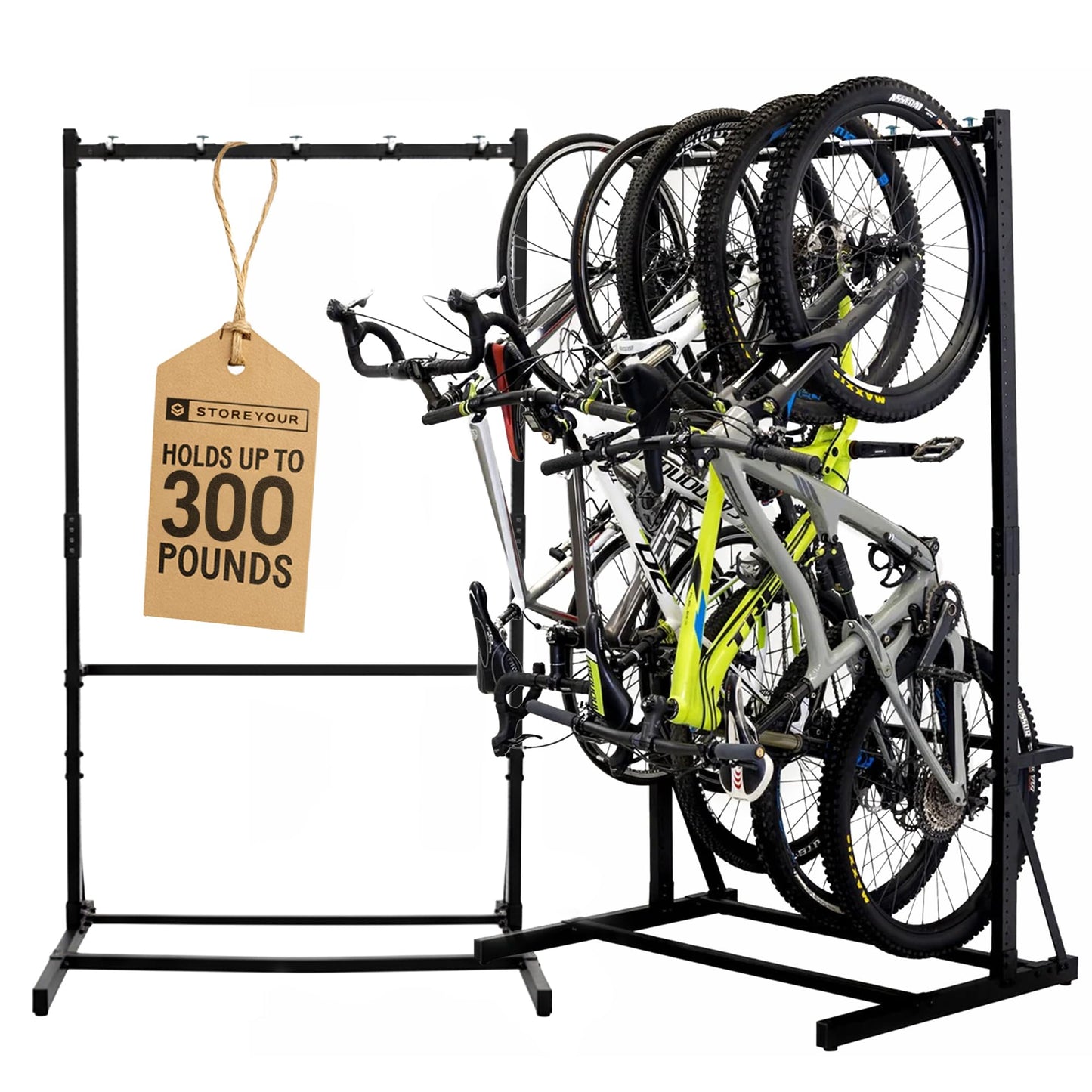 StoreYourBoard Vertical Bike Rack Garage Storage System for 5 Bikes | Freestanding Bike Rack Heavy Duty Floor Bike Stand Bicycle Organizer for Road Mountain Hybrid Kids Bikes | Holds upto 300 lb