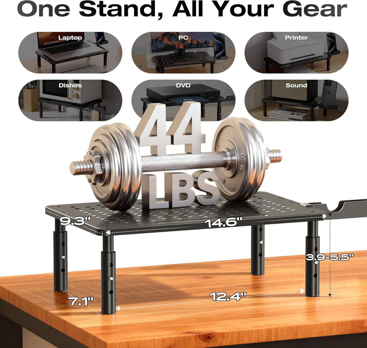 3 2 Pack Computer Monitor Stand Riser for Desk, Height Adjustable PC Laptop TV Desktop Monitor Stand Shelf, Metal