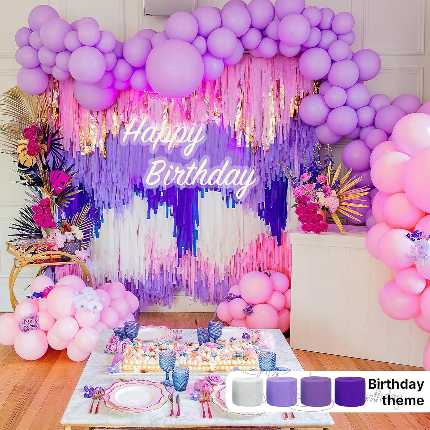 PartyWoo Purple Crepe Paper Streamers - 8pcs 656ft Light & Dark Purple, Lavender, White, Silver for Birthday & Graduation Decor