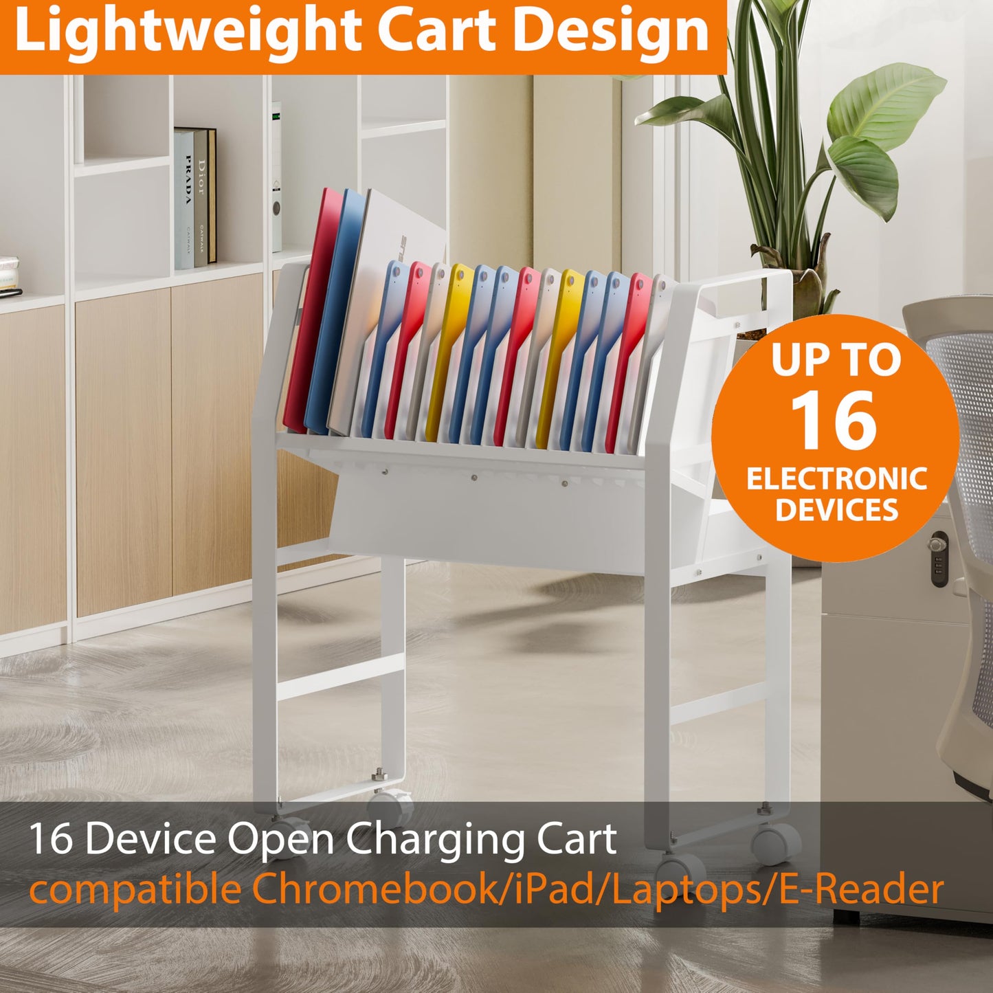 Yunphia US Charging Cart for Chromebook, Fit Up to 16 Laptop,ipad or Chromebooks,Portable Charging Stand,Compatible with Any Screen Size, Easy Access Slots, Removable Dividers,Surge Protection.