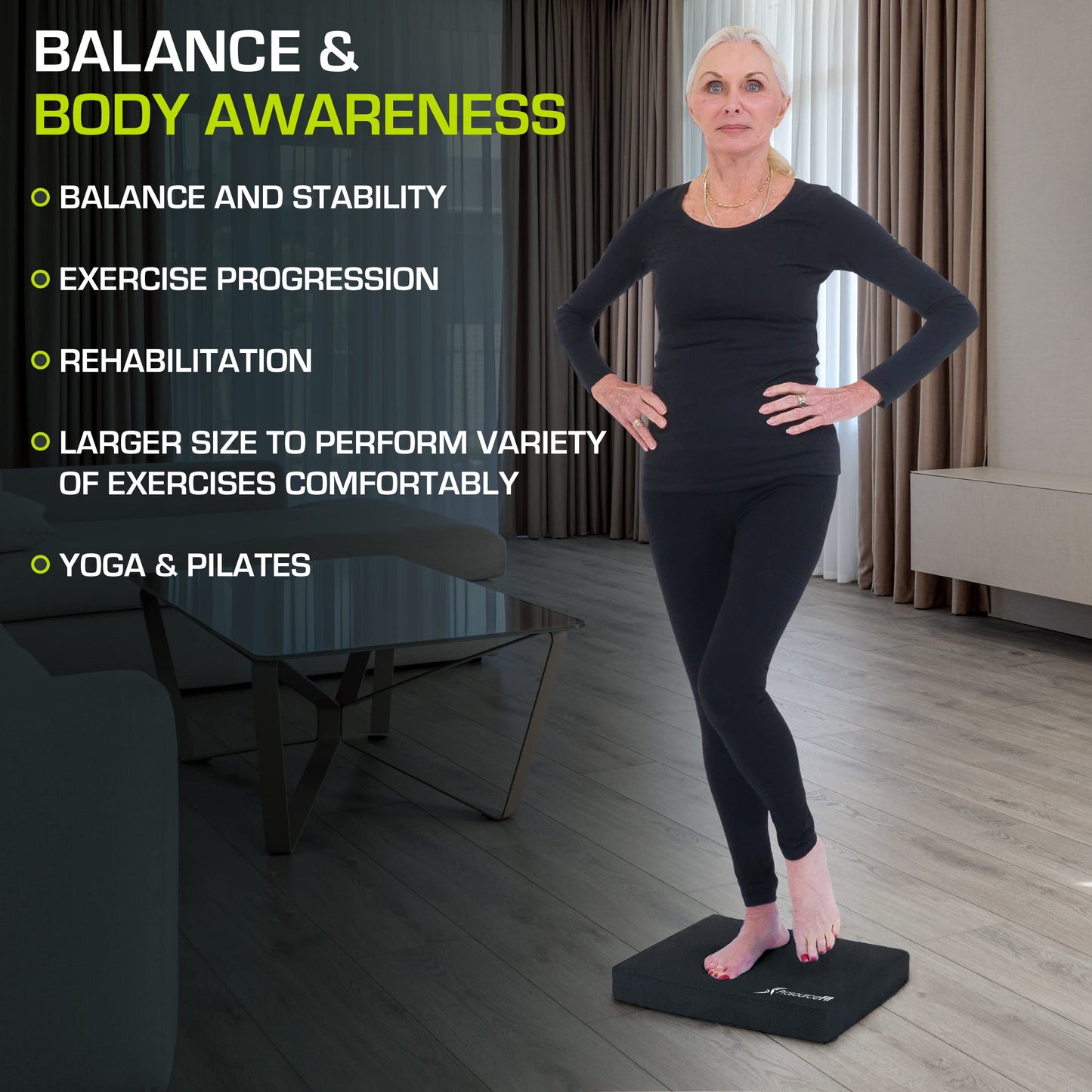 ProsourceFit Exercise Balance Pad – Large Cushioned Non-Slip Foam Mat & Knee Pad for Fitness, Stability Training, Physical Therapy, Yoga 15"x19", Black