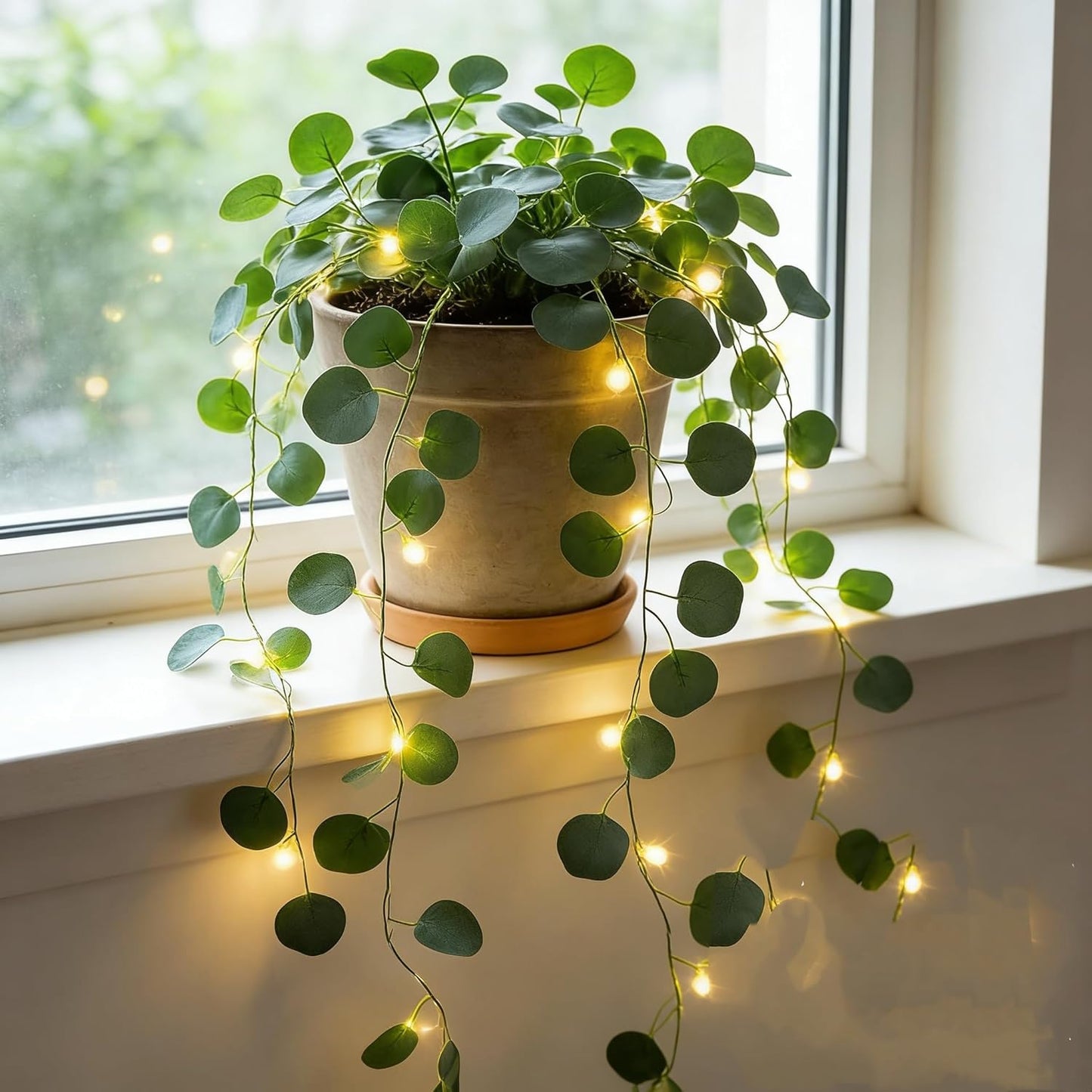 Skiennix Artificial Eucalyptus Leaves String Lights - 20 LED Warm White Fairy Lights | 6.6Ft Greenery Garland for Wedding Decor