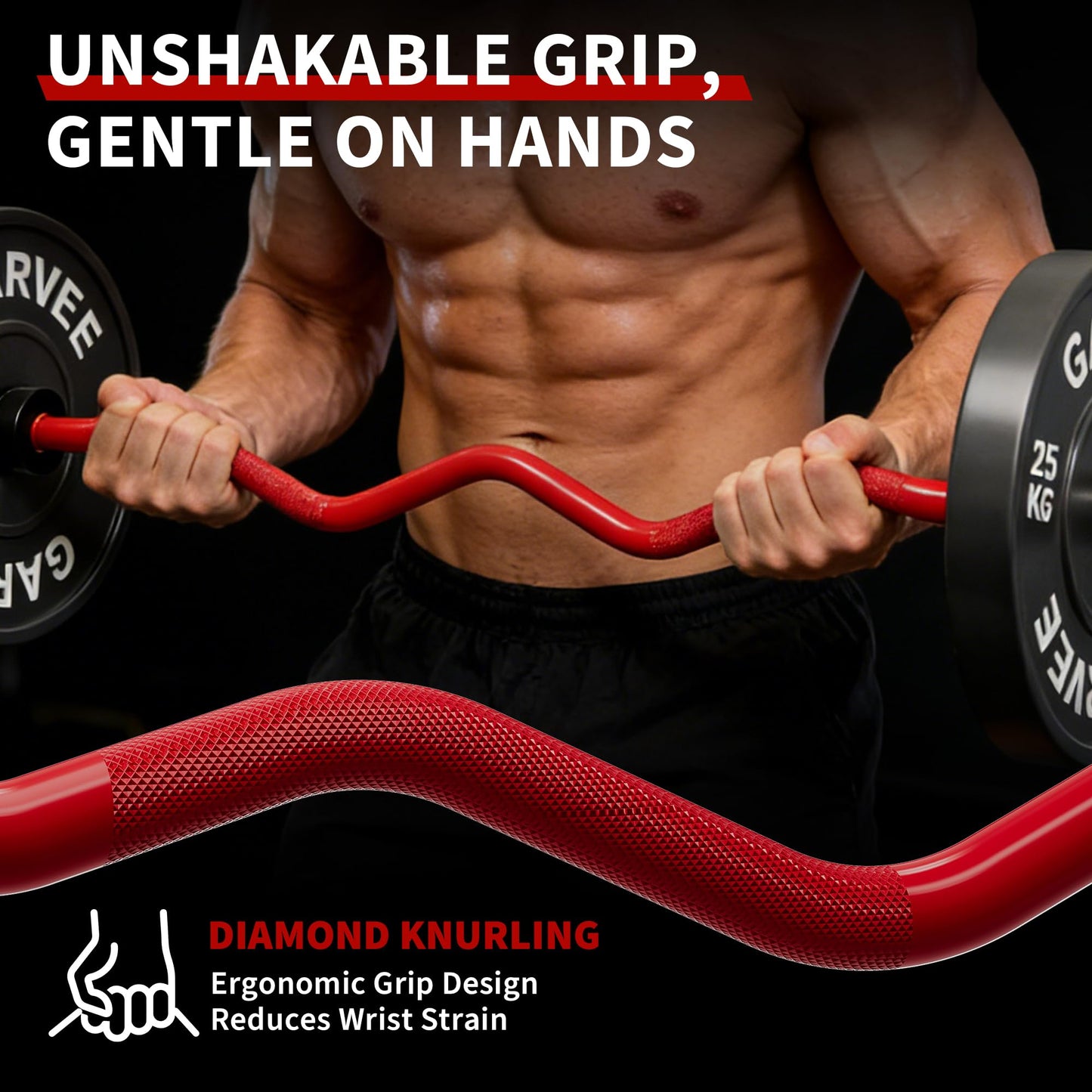 47" EZ Curl Barbell Bar, 2-Inch ! Curl Bar for Weight Lifting, Hip Thrusts, Squat, Biceps & Triceps – Anti-Slip Diamond Knurling, 700lb Weight Capacity, Home Gym Curling Bar for 2" Plates