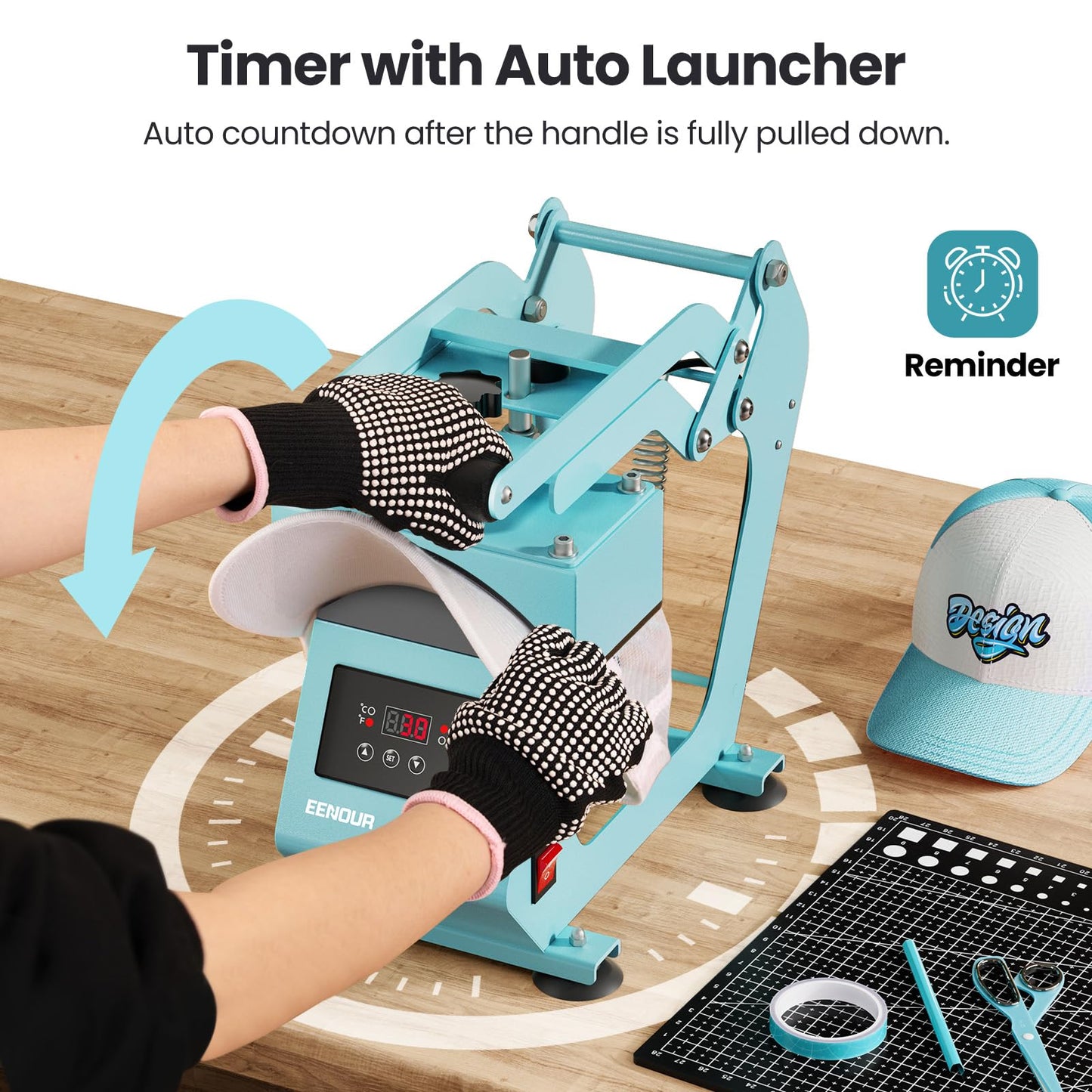 Hat Press Heat Machine for Caps with Presice Temp&Timer Control, Timer Auto Starter, Hat Heat Press with 2 Platens for Trucker Hat & HTV Iron on Vinyl, Sublimation Hat Press, Heat Transfer (Blue)