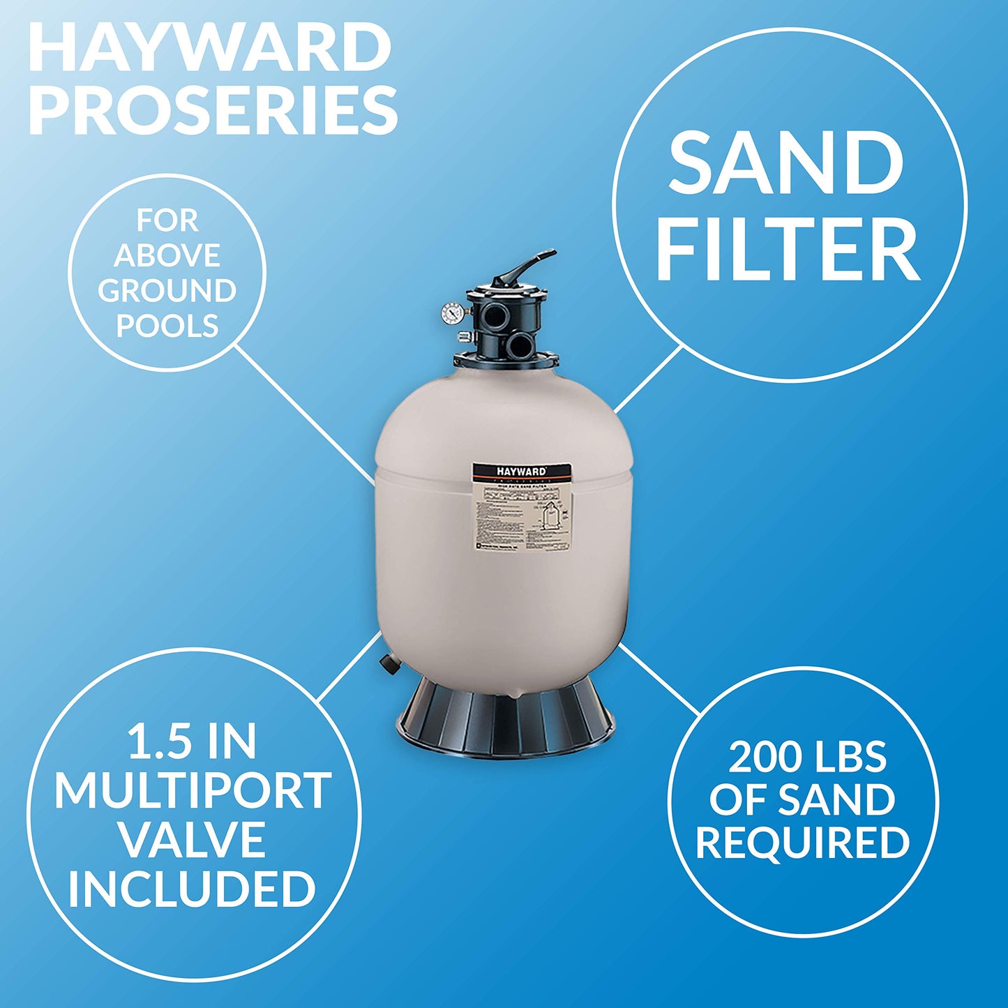 Hayward W3S210T ProSeries Sand Filter, 20 in., Top-Mount for Above-Ground Swimming Pools