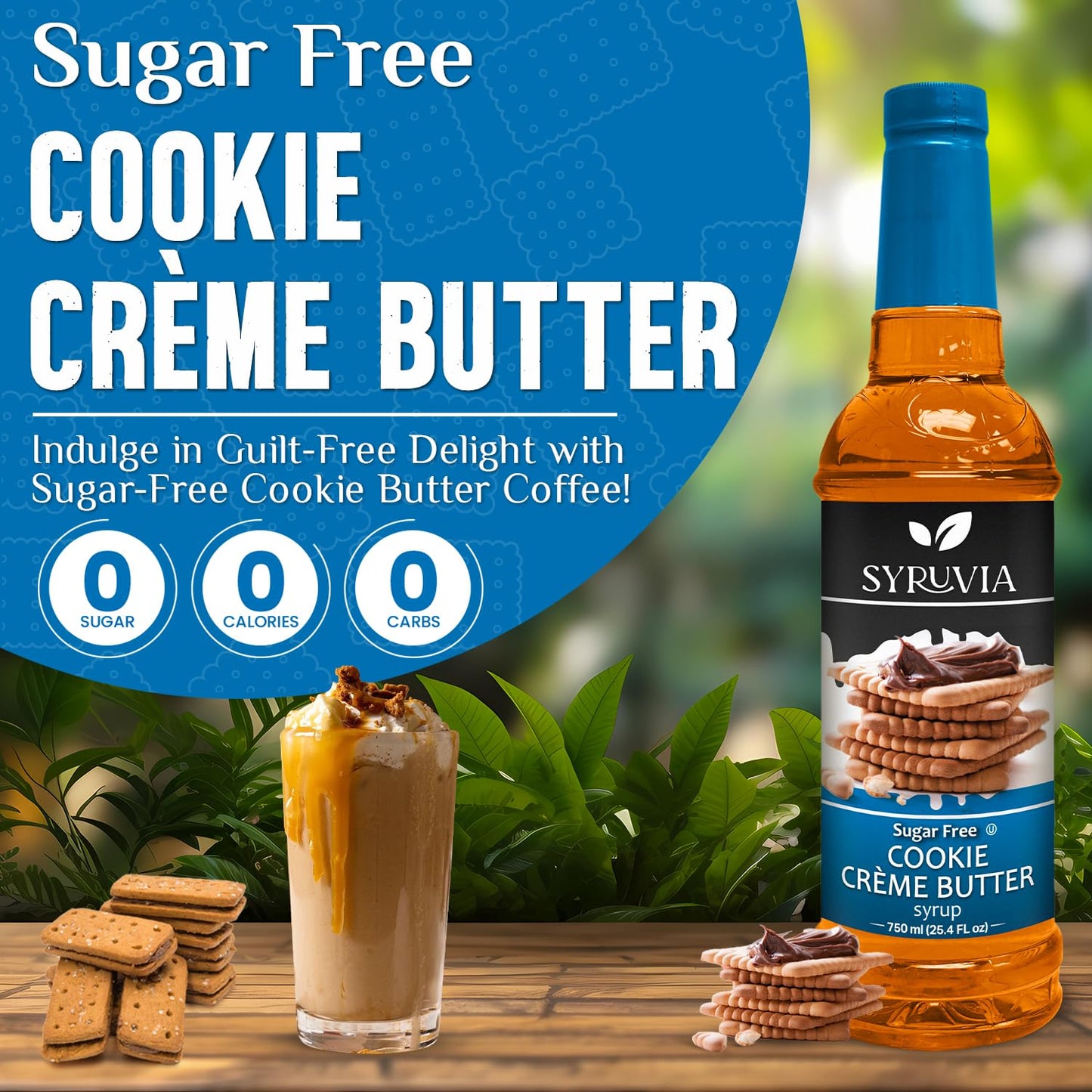 Syruvia Sugar Free Coffee Syrup - Cookie Crème Butter Flavor for Lattes & Desserts | 25.4 fl oz