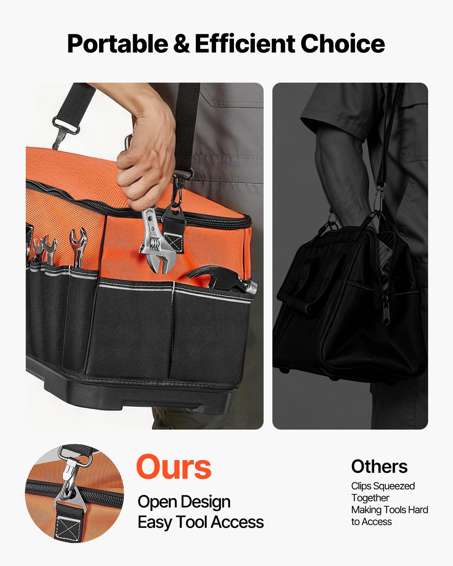 VEVOR Tool Bag, 19.1 Inch, 33-Pocket Portable Large Tool Box Organizer Storage, Toolbox with Water-Resistant Base, Zipper, Adjustable Shoulder Strap Toolbag, for Men Women Dad Husband Fathers Day