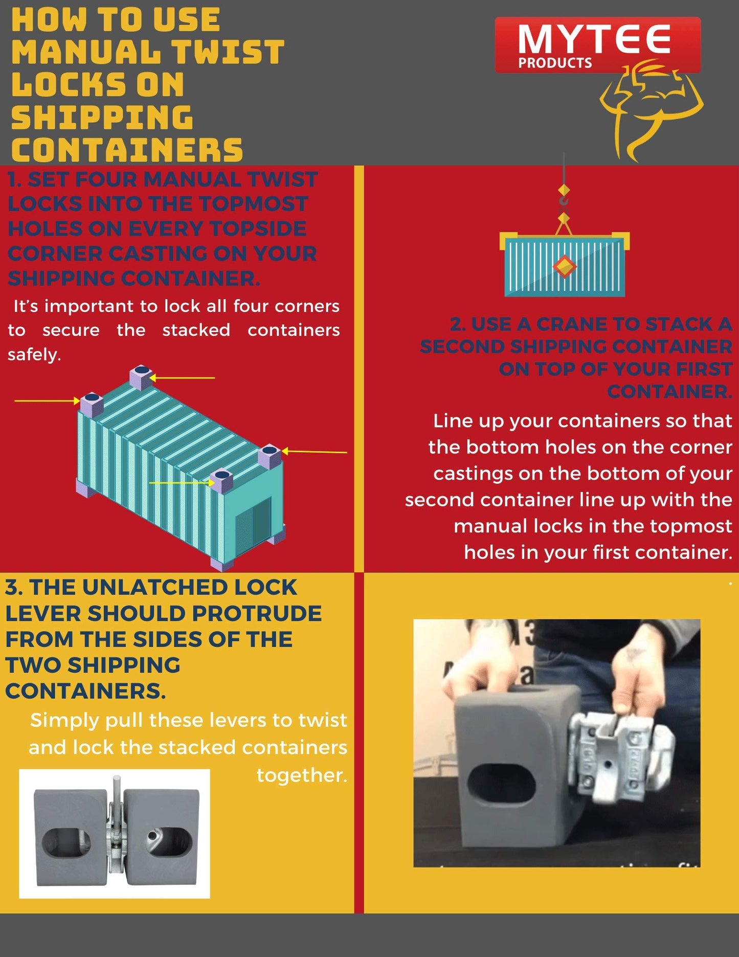 Mytee Products (8 Pack) Sea Rail Shipping Container Manual Twist Lock Left-Right Handlocking Casting Steel - No Lever Required