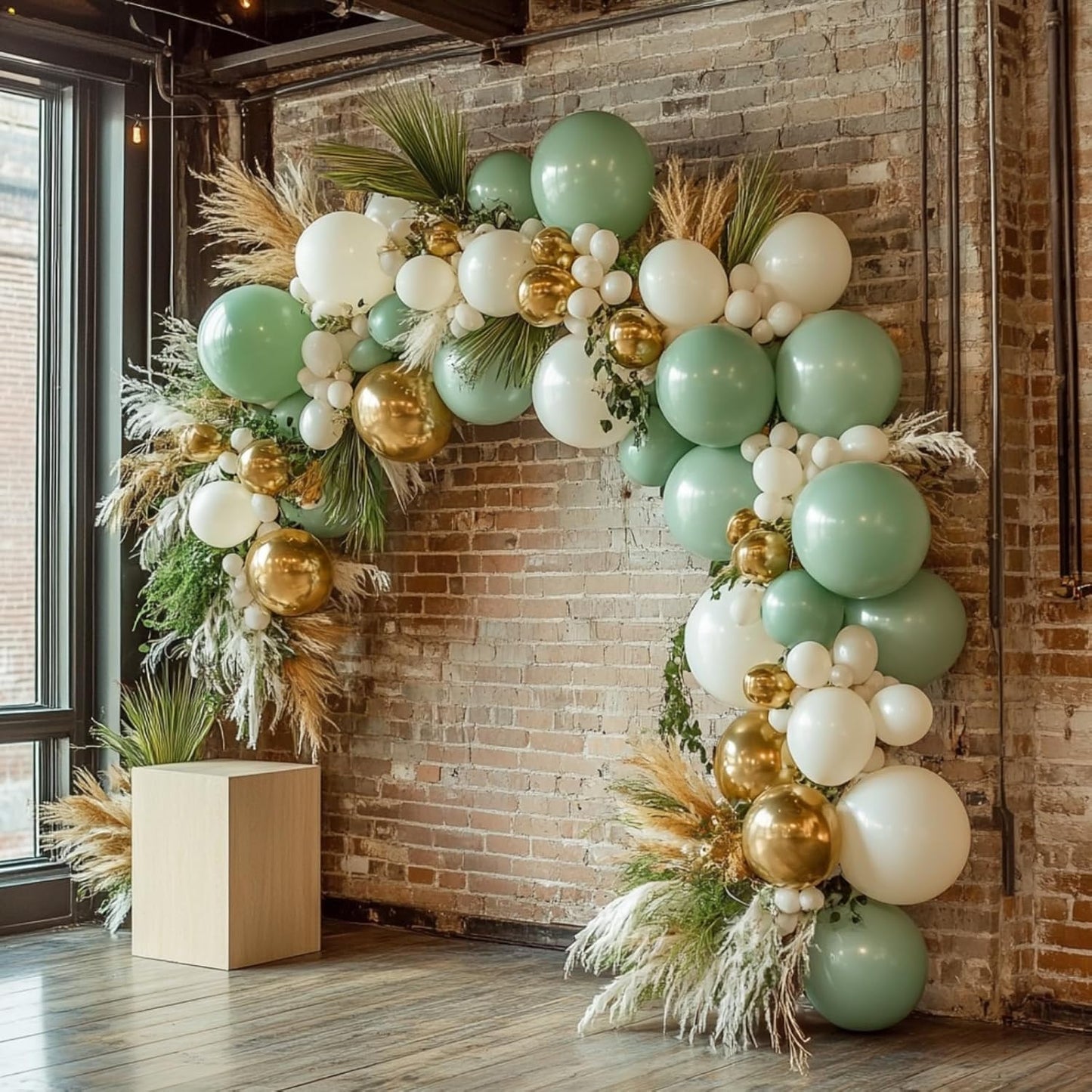 PartyWoo Sage Green Balloon Arch Kit - 152pcs Boho Balloons in Olive, Dusty Green, White & Gold for Baby Showers, Graduations & Birthdays
