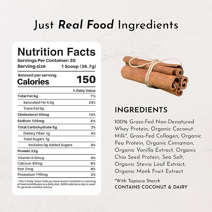 JUST INGREDIENTS Snickerdoodle Protein Powder ??30-Serving Blend with 100% Grass-Fed Whey & Organic Plant Proteins ??Cinnamon & Vanilla Flavor ??Supports Muscle Recovery, Energy*