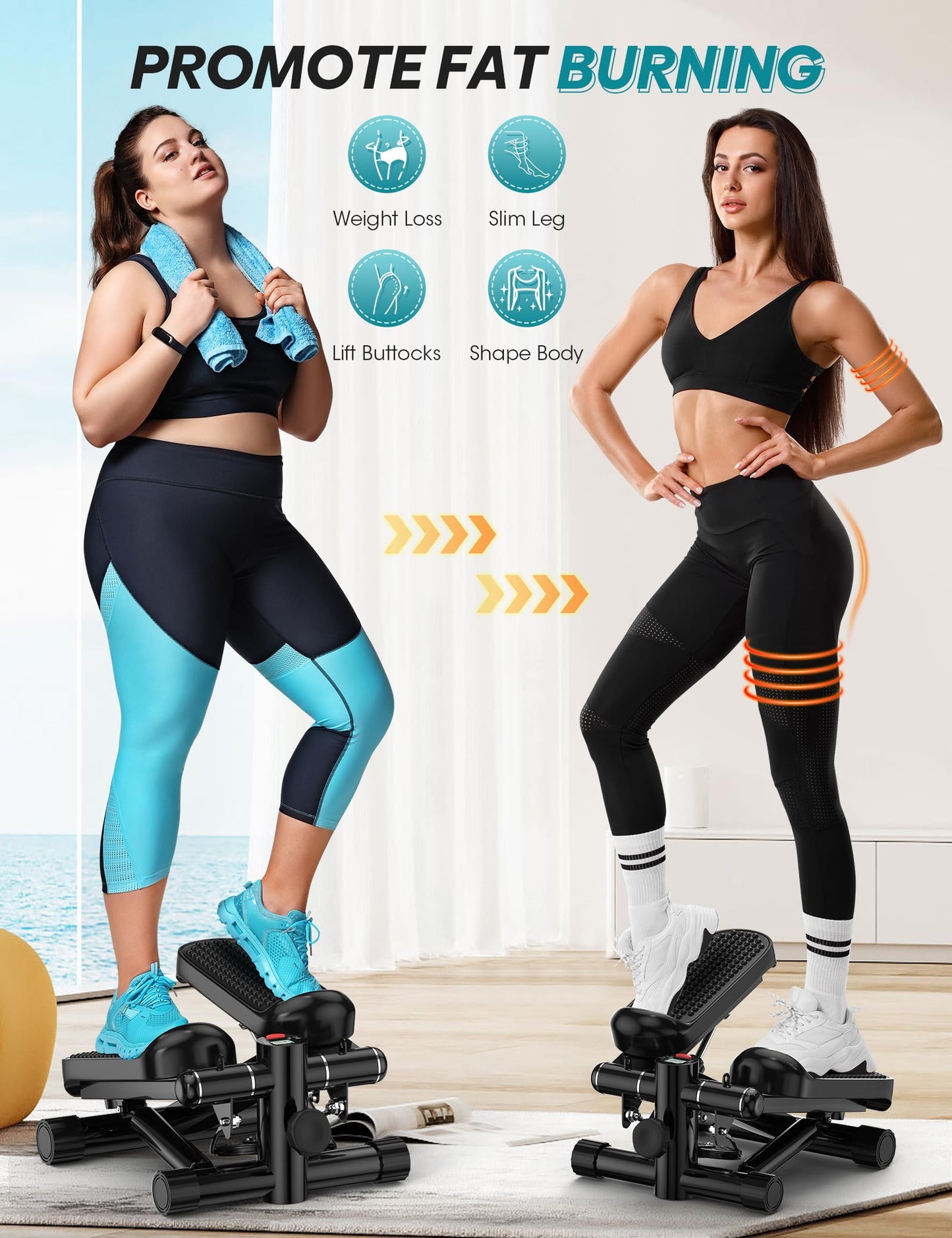 Steppers for Exercise at Home, Mini Stepper with Resistance Bands, Portable Stair Stepper 330LBS Weight Capacity, Adjustable Height Stepper Machine with LED Monitor for Full Body Workout