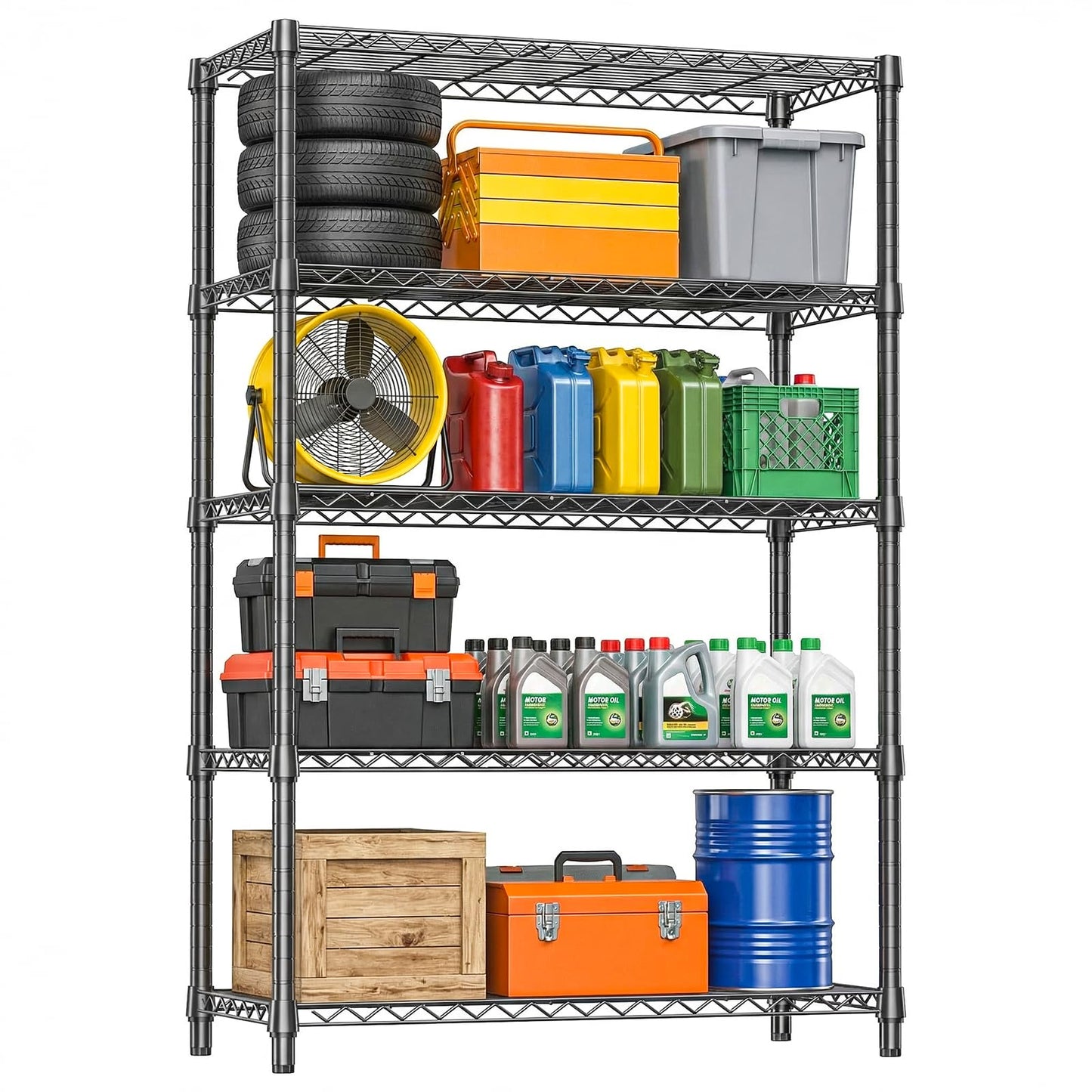 IZEUK 5-Tier Heavy Duty Metal Storage Shelving Unit, Adjustable Steel Wire Rack Shelf Organizer for Garage, Kitchen, Basement, Laundry, Office(Black, 17.7" D x 47.2" W x 72.3" H, 1750 lbs Capacity)