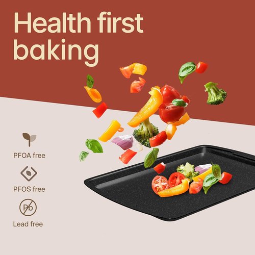 Gray Marble Bakeware Set - 10-Piece Nonstick Carbon Steel Baking Sheets & Pans | Space-Saving & Dishwasher Safe
