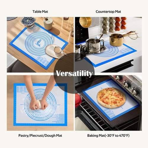 Folksy Super Kitchen Nonstick Silicone Baking Mat - Large 16'' x 20'' with Measurements for Easy Dough Rolling | Blue