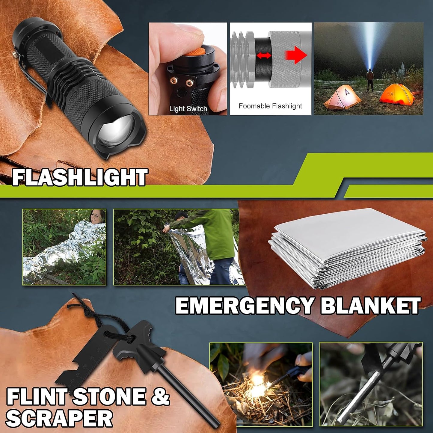 Survival Gear 17-in-1 Kit | Essential Tools for Fishing, Hunting & Camping | Perfect Christmas Gift