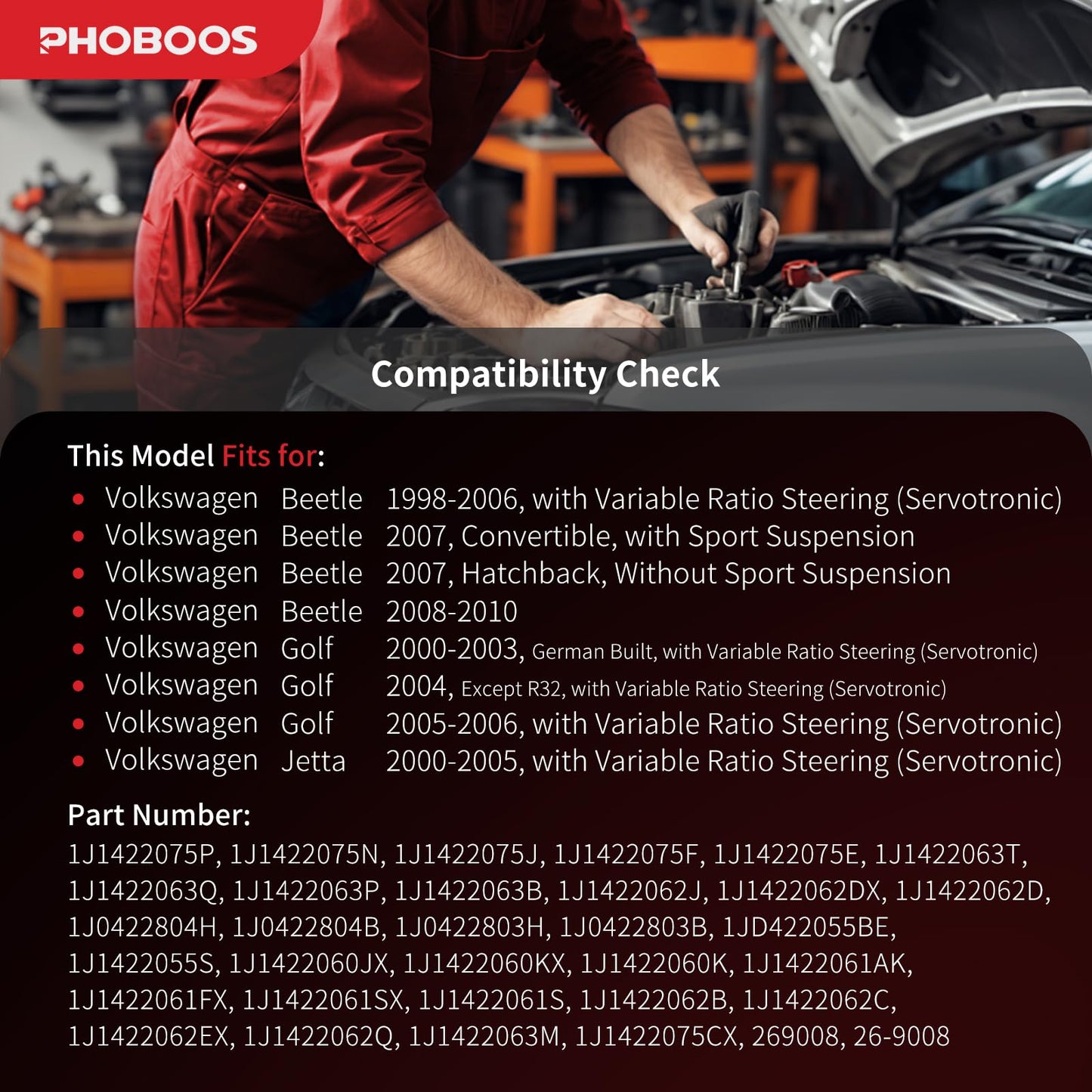 PHOBOOS Hydraulic Power Steering Rack and Pinion Assembly Compatible with Volkswagen Beetle 1998-2010, Golf 2000-2006, Jetta 2000-2005. New Unit, Leak Resistance, Direct Fit, Ref. 26-9008