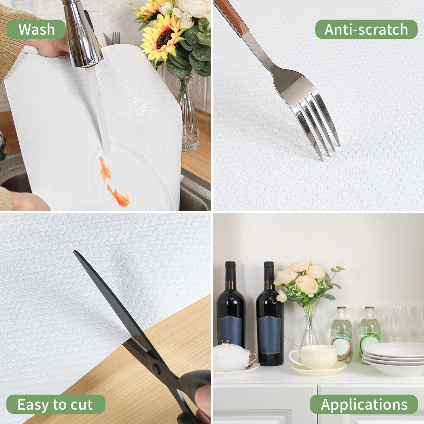 wohomuke Shelf Liners 11 inch x 20 ft Kitchen Cabinets Liner Non-Stick Drawer Liners Drawer Mats EVA Protector Shelving Cupboard Lining (White, 11 inch x 20 ft)