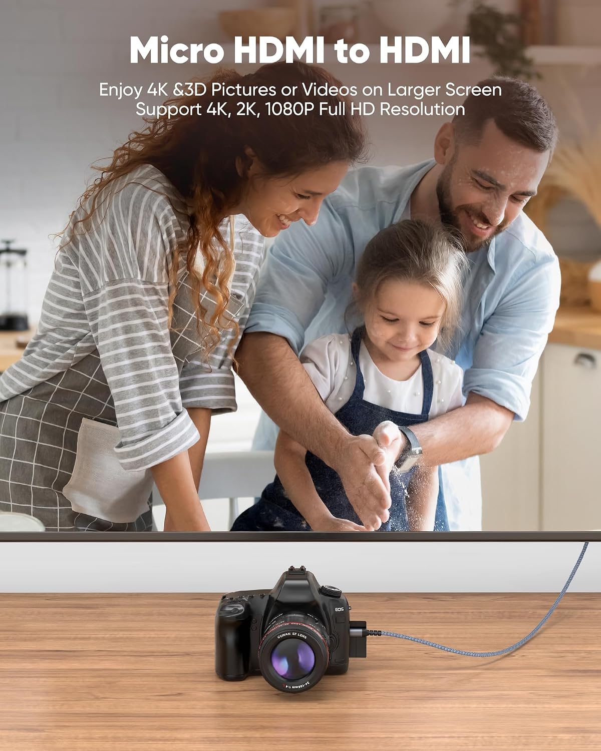 4K 15 4K@60Hz, Highwings Micro HDMI to HDMI Cable FT, Micro HDMI Cord HDR Compatible for DSLR Camera, Raspberry Pi