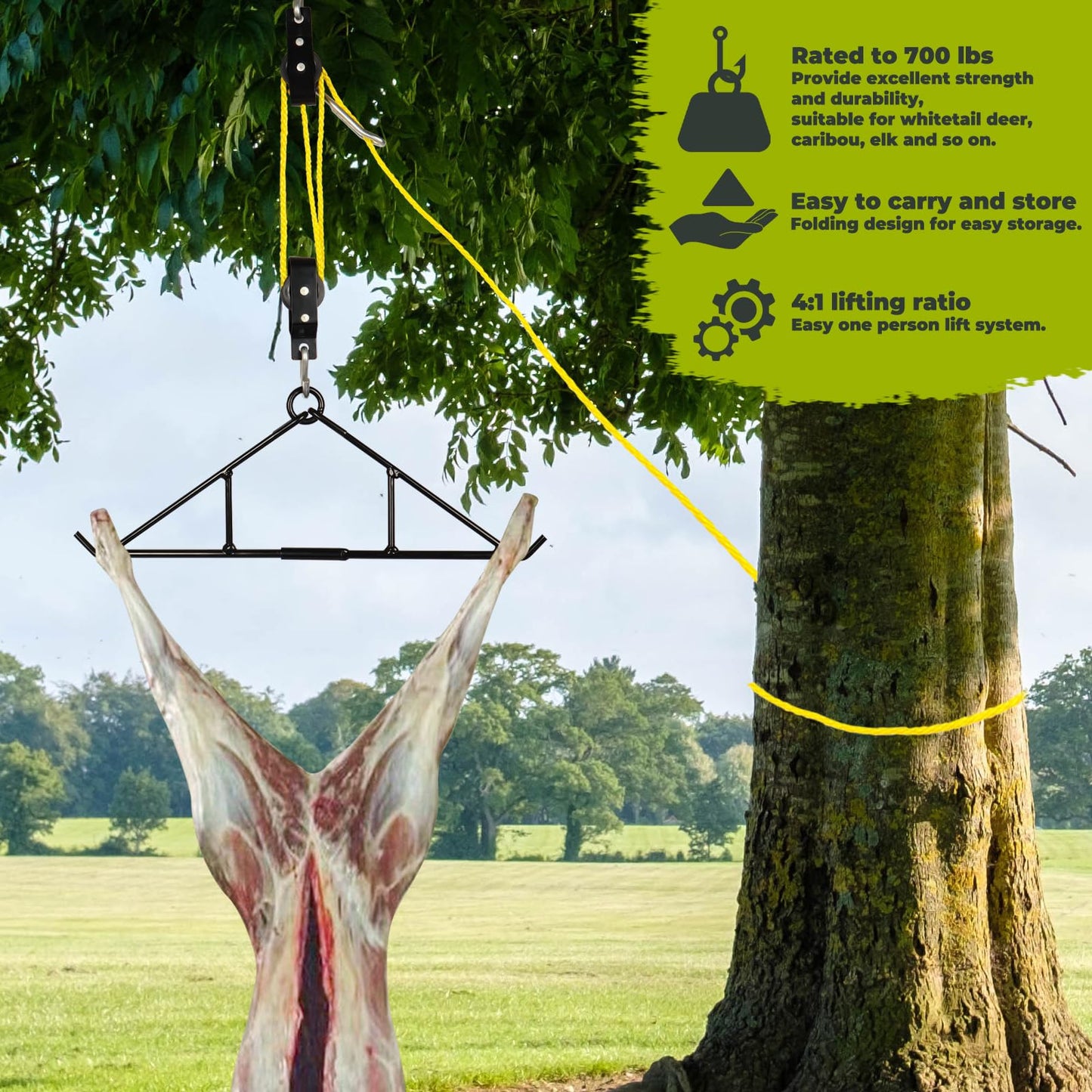 Highwild Game Hanging Gambrel & Hoist Kit with Pulleys & Rope - Deer Hanging Kit Max to 700 LB