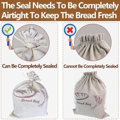 2-Piece Reusable Bread Bag Set. 13 x 17-inch linen bread bag with plastic liner keeps bread fresh and perfectly preserves baked goods.