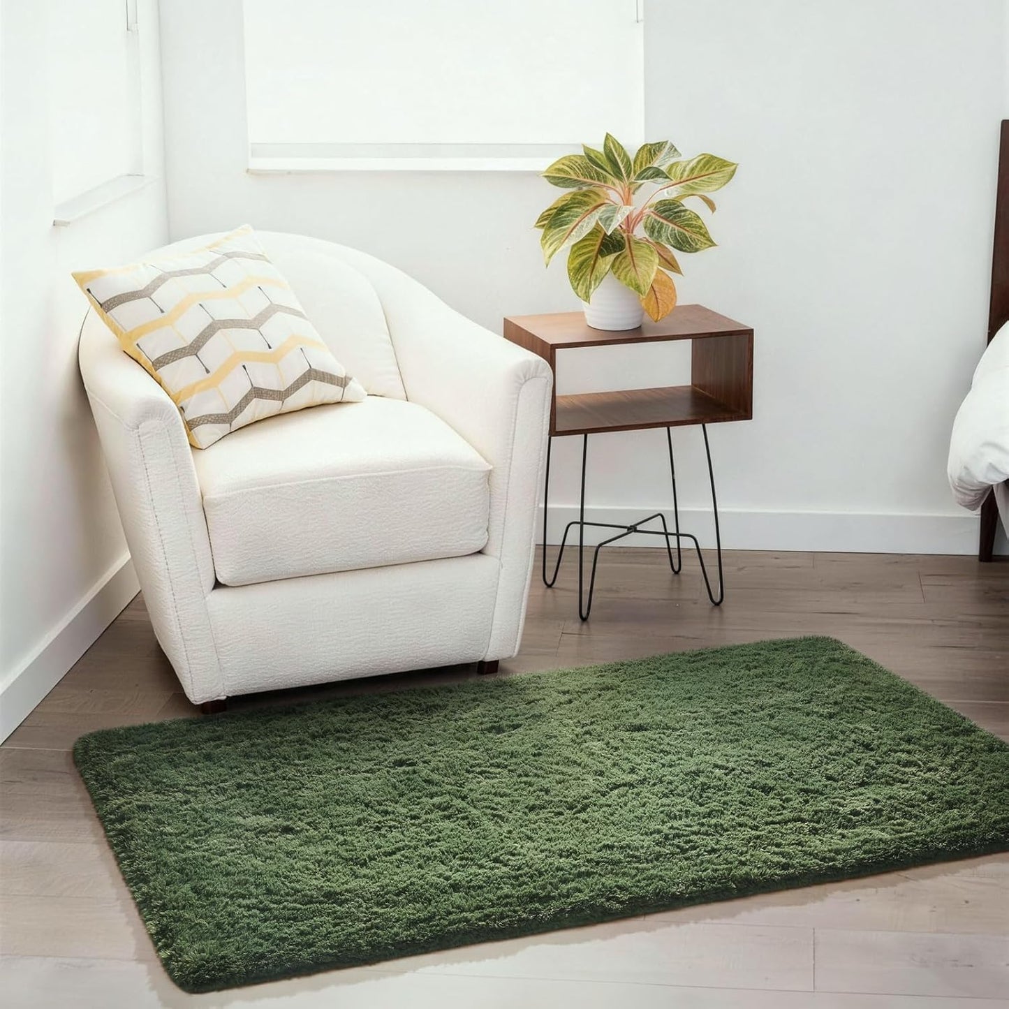 Ophanie Gray Green Grass Area Rug - Soft Fluffy Shag Carpet for Bedroom | 3x5 Cute Kids Nursery Decor