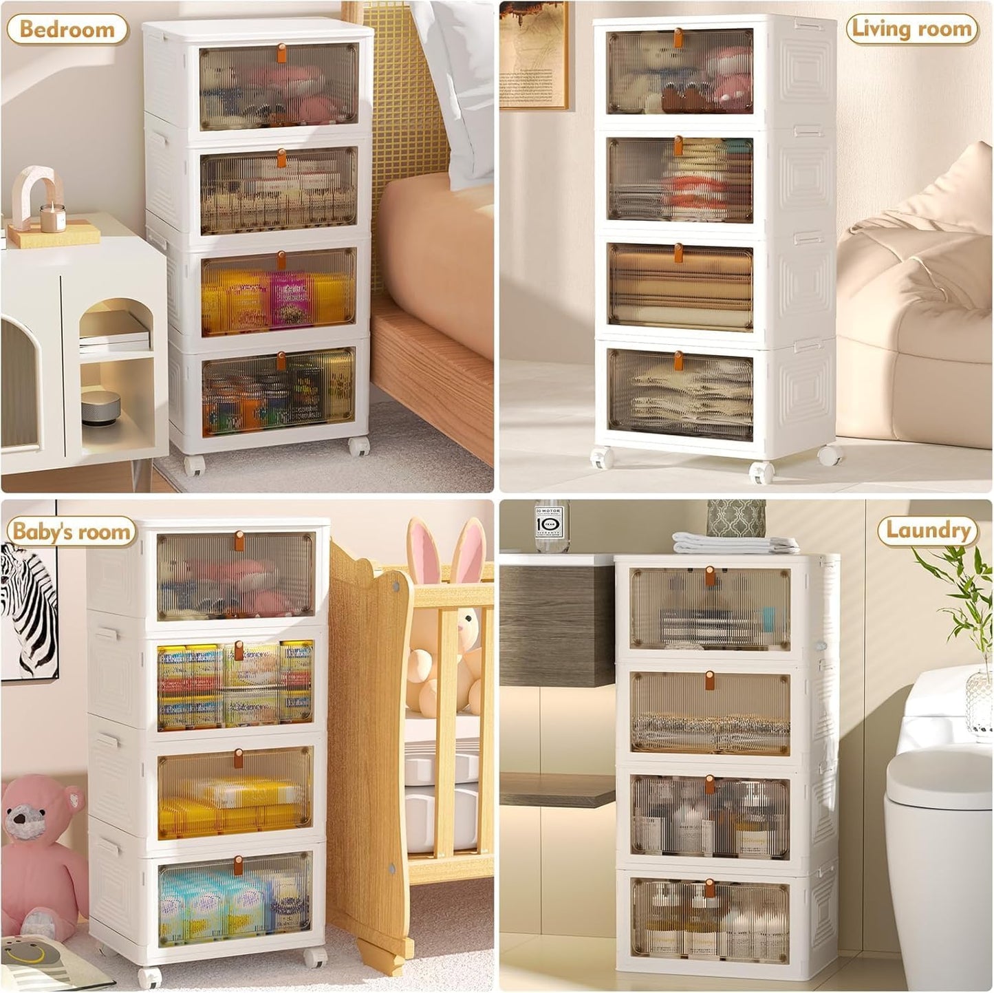 YFXCVSL 4-Tier Plastic Storage Bins - Stackable Containers with Wheels, 23QT, Ideal for Home & Office