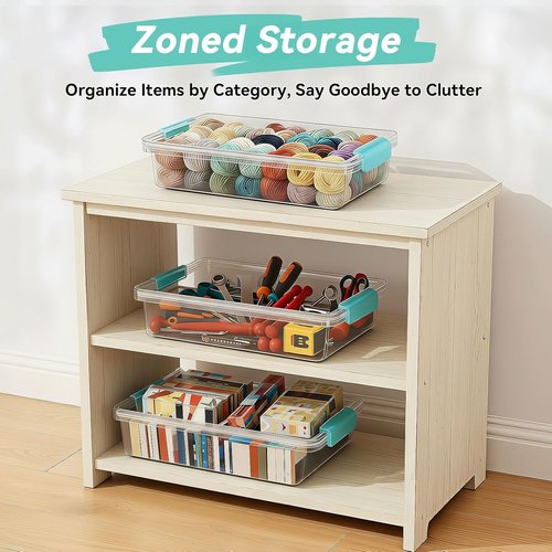 Gifhomfix 6QT Craft Organizers - Clear Storage Box with Lid for Art Supplies | 3 Pack