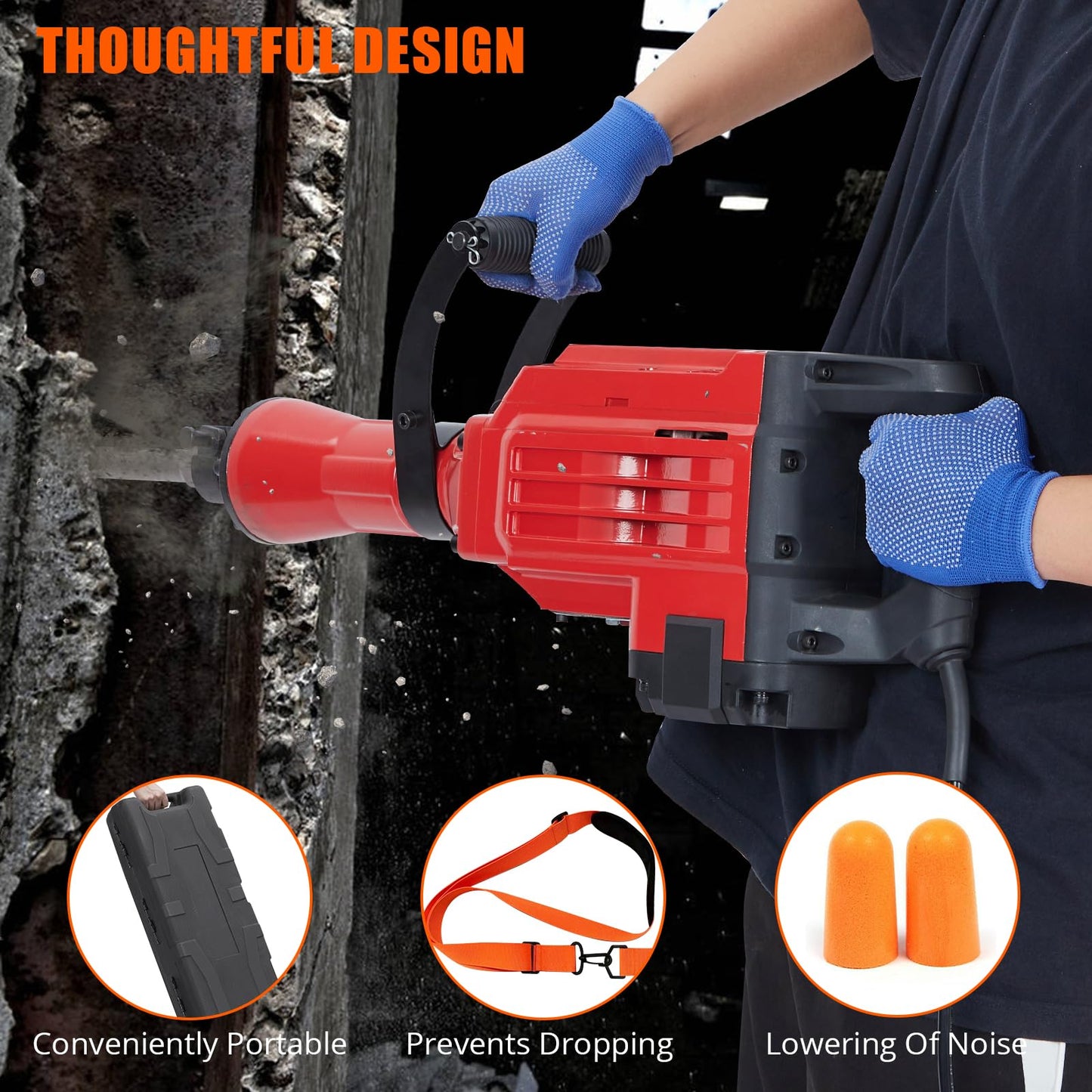 GAOMON 3600W Demolition Electric Jack Hammer with 2pcs Chisels Bit Set, Concrete Breaker Tool Kit Heavy Duty Power Hammer
