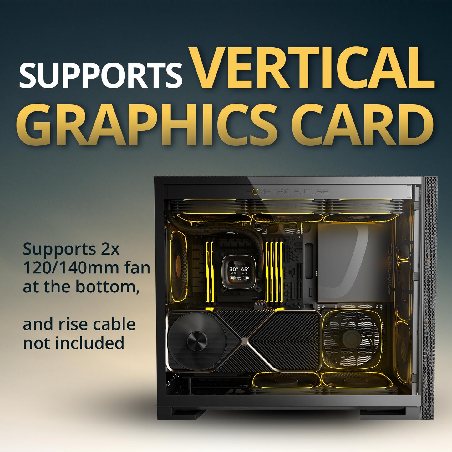 Geometric Future M5 Vent Mesh Panel Tempered Glass Mid Tower, E-ATX/ATX Gaming Case, High Airflow, 1.2mm Steel, Type C, Support 420/360 Radiator, ARGB PWM 140m fan x 5 Pre-Installed, Black, GEO-M5VF-B