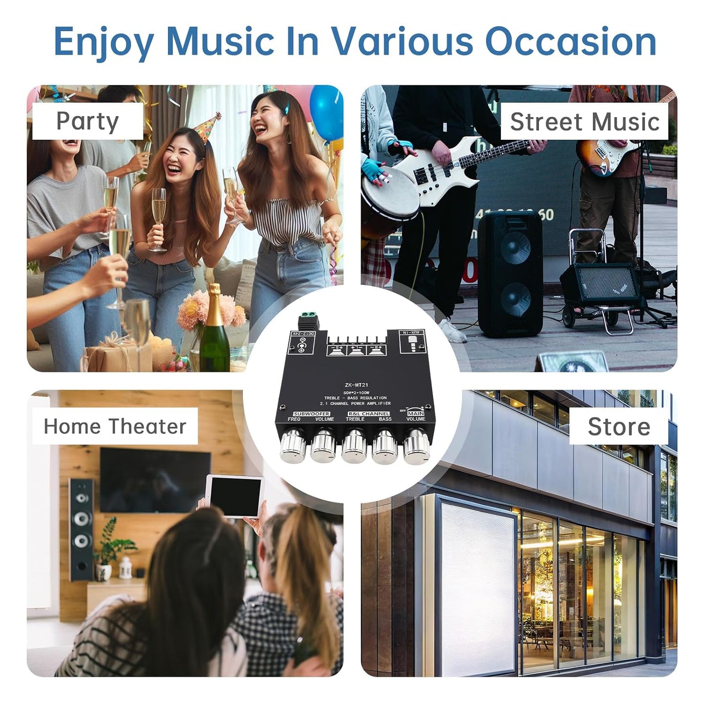 DiGiYes 2.1 50W 2+100W 12V-24V Bluetooth Power Amplifier Board with Subwoofer Channel x DC Audio Power Amplifier Module