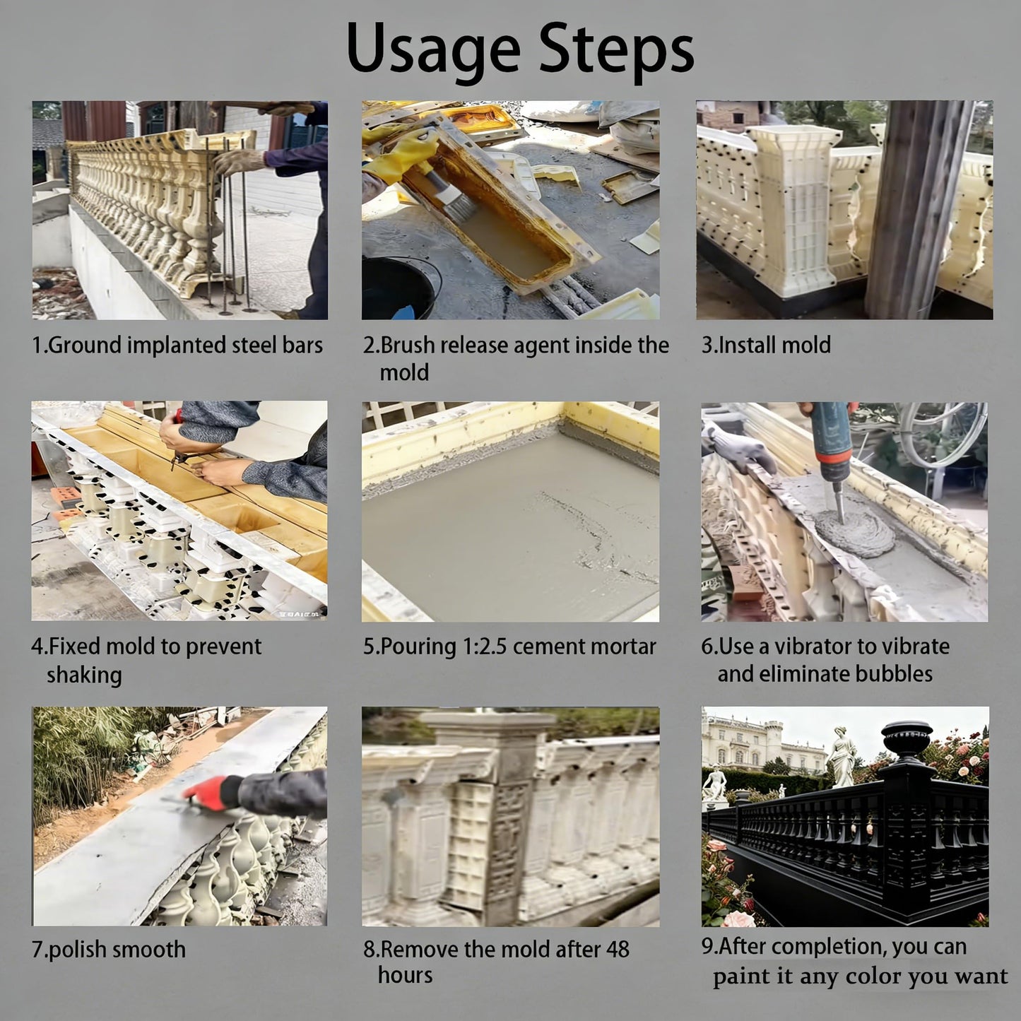 105cm Cast-in-Place Balcony Spacer Column Molds, Heavy-Duty Plastic Concrete Pillar Mould, Compatible with 90cm Balcony Railing Molds (Round Bottle/Square/Lotus) (Chrysanthemum)