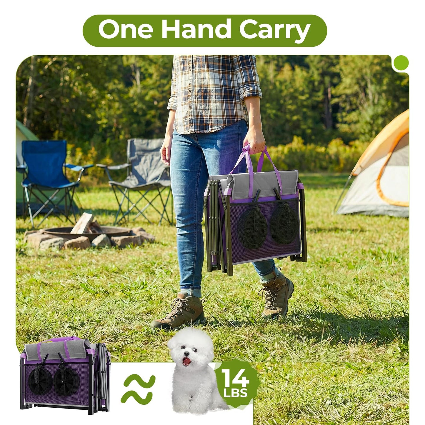 Aimnny Wagons Carts Foldable, Lightweight Collapsible Utility Wagon-220LBS Capacity One-Side Full Zipper, Side Load No Lifting for Light Camping, Grocery, Shopping, Sports & Apartment Moving (Purple)