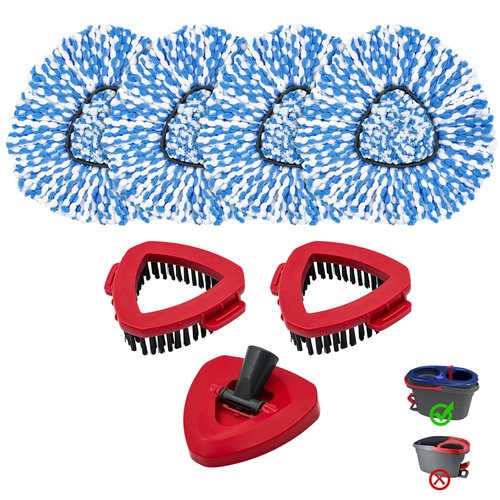 Mop Heads Replacements for O-Cedar RinseClean 2-Tank Spin Mop, Mop Replace Head for O Cedar, Mop Heads Include 4 Pack Mop Refills, 2 Scrubber Mop Heads, 1 Mop Base, Reusable, Easy to Replace
