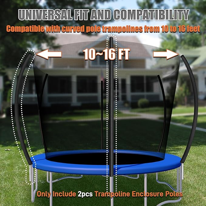 2PCS Trampoline Curved Poles, Universal Trampoline Replacement Enclosure Poles to Fit 8-16FT Curved Pole Frame, Includes Foam Sleeve and Hardware with 2 Installation Options